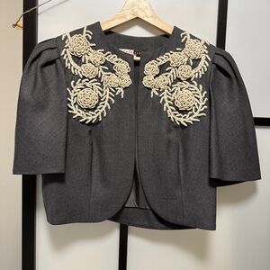 Lela Rose Embroidered Wool and Silk Bolero Jacket size 8